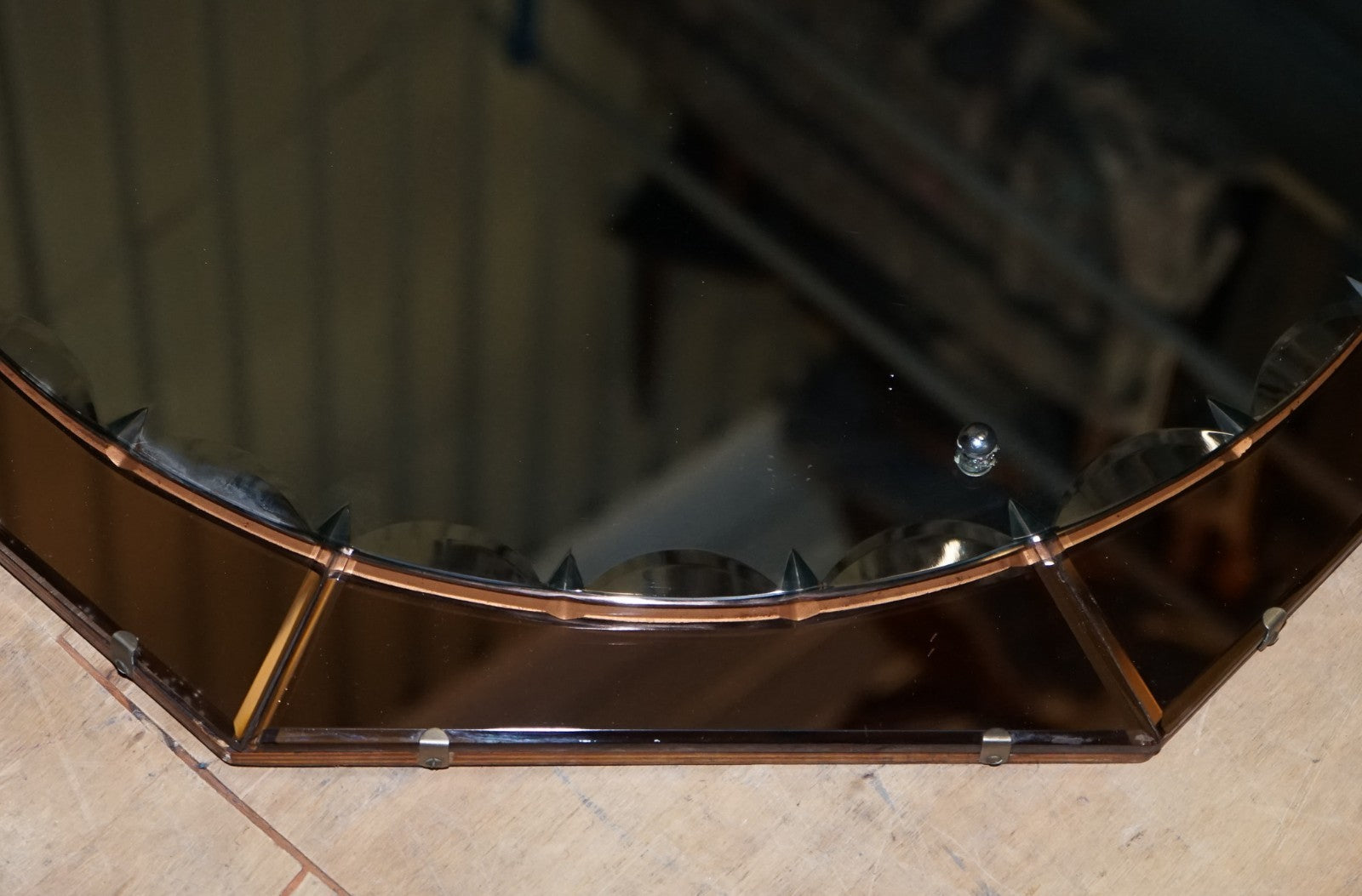 STUNNING LARGE FRENCH ART DECO 1920'S PEACH COLOURED WALL MIRROR