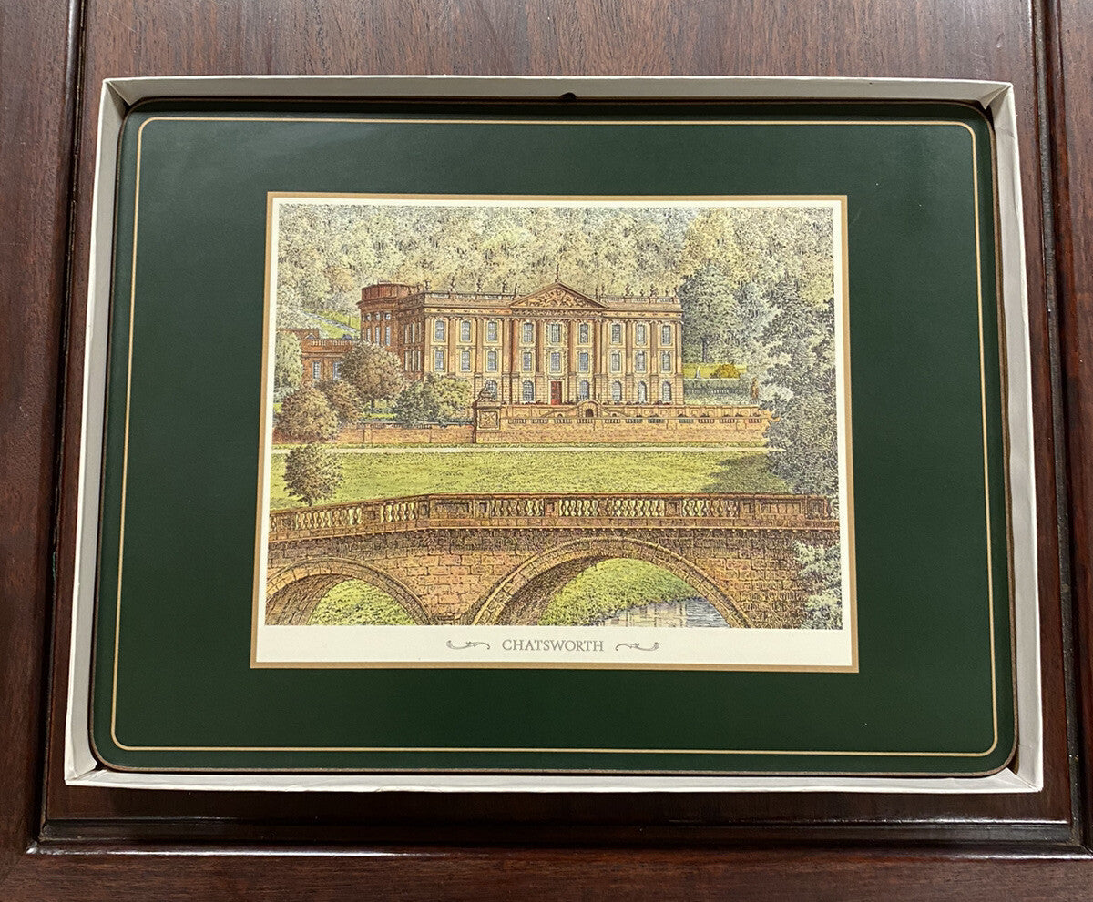 VINTAGE PIMPERNEL CORK COASTERS 'STATELY HOMES' SET OF 6 IN ORIGINAL BOX