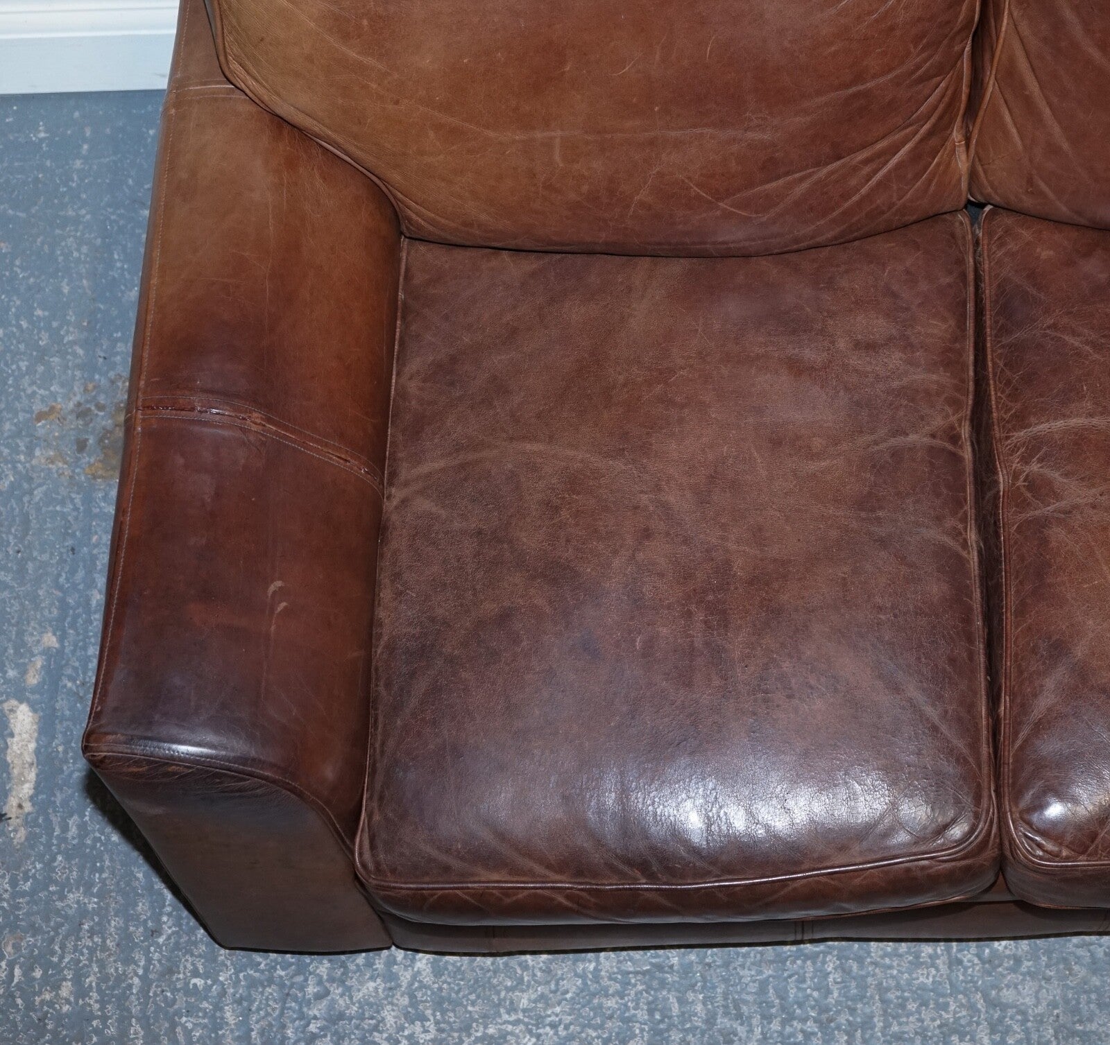 VINTAGE HALO TWO SEATER  BROWN  LEATHER SOFA