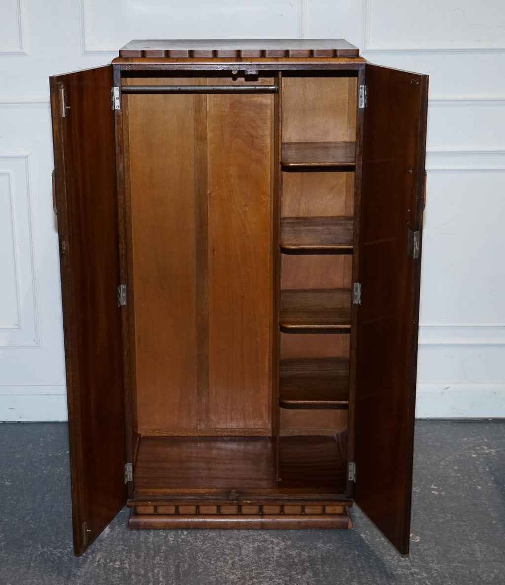 STUNNING ART DECO 1920'S PETITE BURR WALNUT TWO DOOR WARDROBE OR AMOIRE