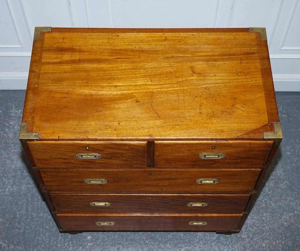 ANTIQUE 19TH CENTURY SATINWOOD MILITARY CAMPAIGN CHEST OF DRAWERS LOTS OF PATINA