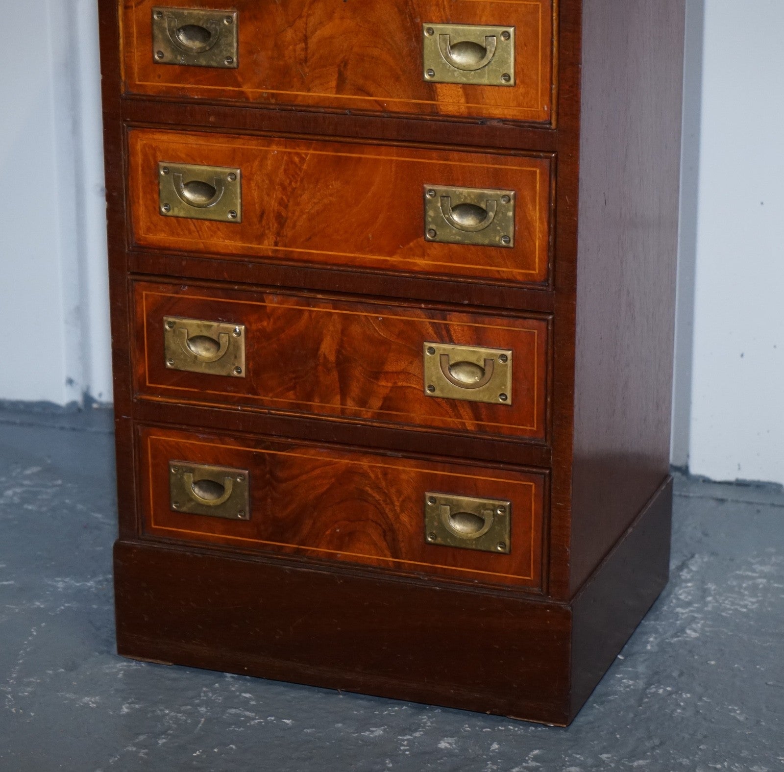 MILITARY CAMPAIGN STYLE TALLBOY TALL  CHEST OF DRAWERS BRASS HANDLES