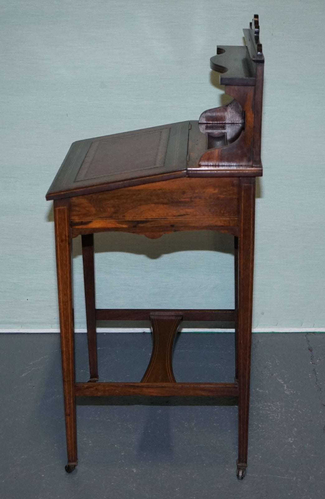 VICTORIAN LADIES WRITING DAVENPORT DESK WITH INLAY & LEATHER WRITING SURFACE