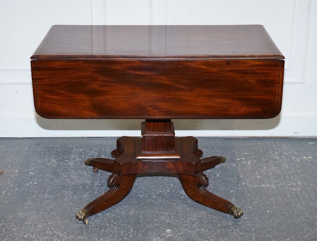 1820s RESTORED ENGLISH ANTIQUE PEDESTAL PEMBROKE DROP LEAF TABLE WITH DRAWER