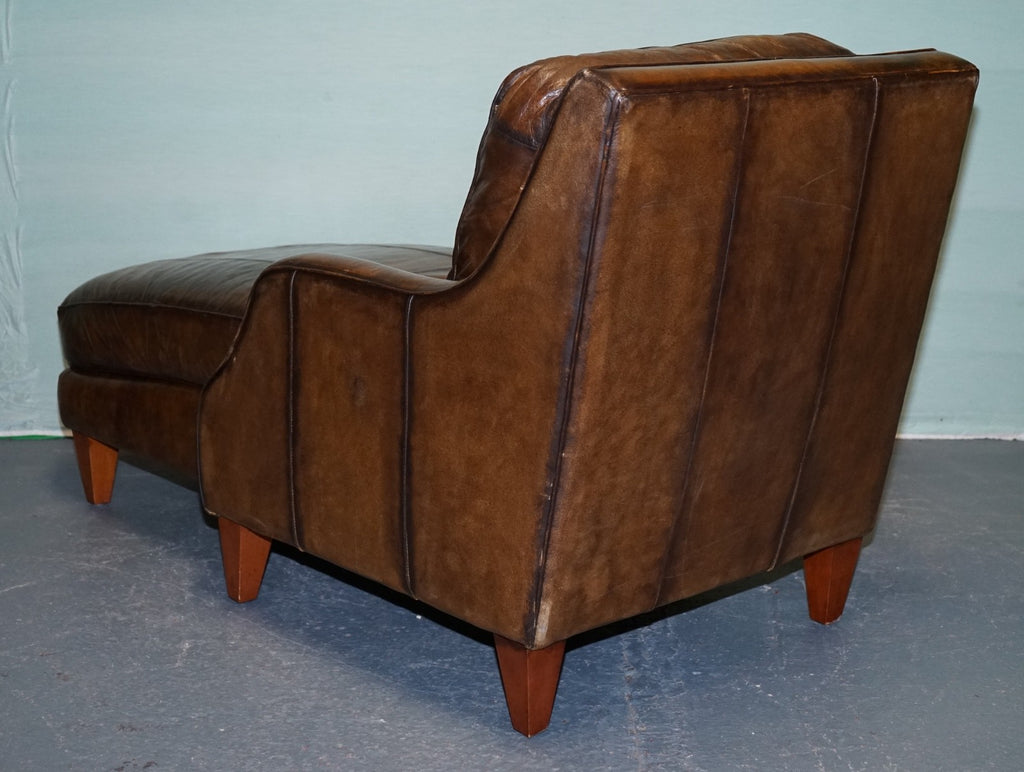 DEEP COGNAC HAND DYED LEATHER CHAISE LOUNGE ARMCHAiR SEATING