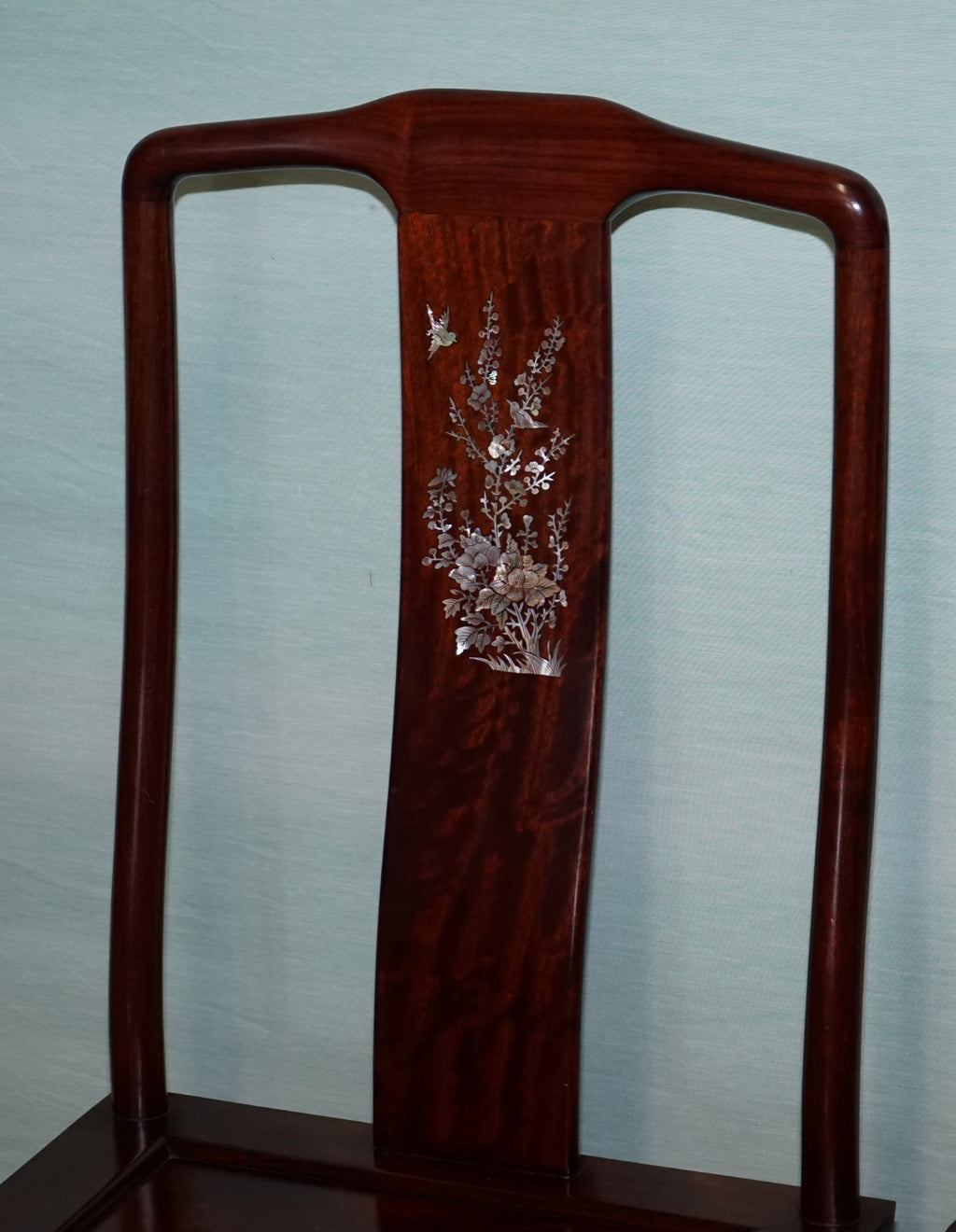 PAIR OF ORIENTAL CHINESE HARDWOOD MOTHER OF PEARL INLAID HALL CHAIRS