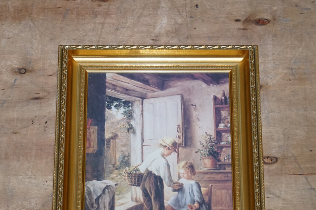 VINTAGE VICTORIAN STYLE PRINT COZY KITCHEN SCENE GITLED FRAME 52 X 42 CM