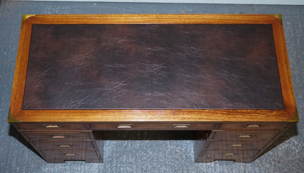 VINTAGE MILITARY CAMPAIGN TWIN PEDESTAL DESK WITH BRASS FITTINGS