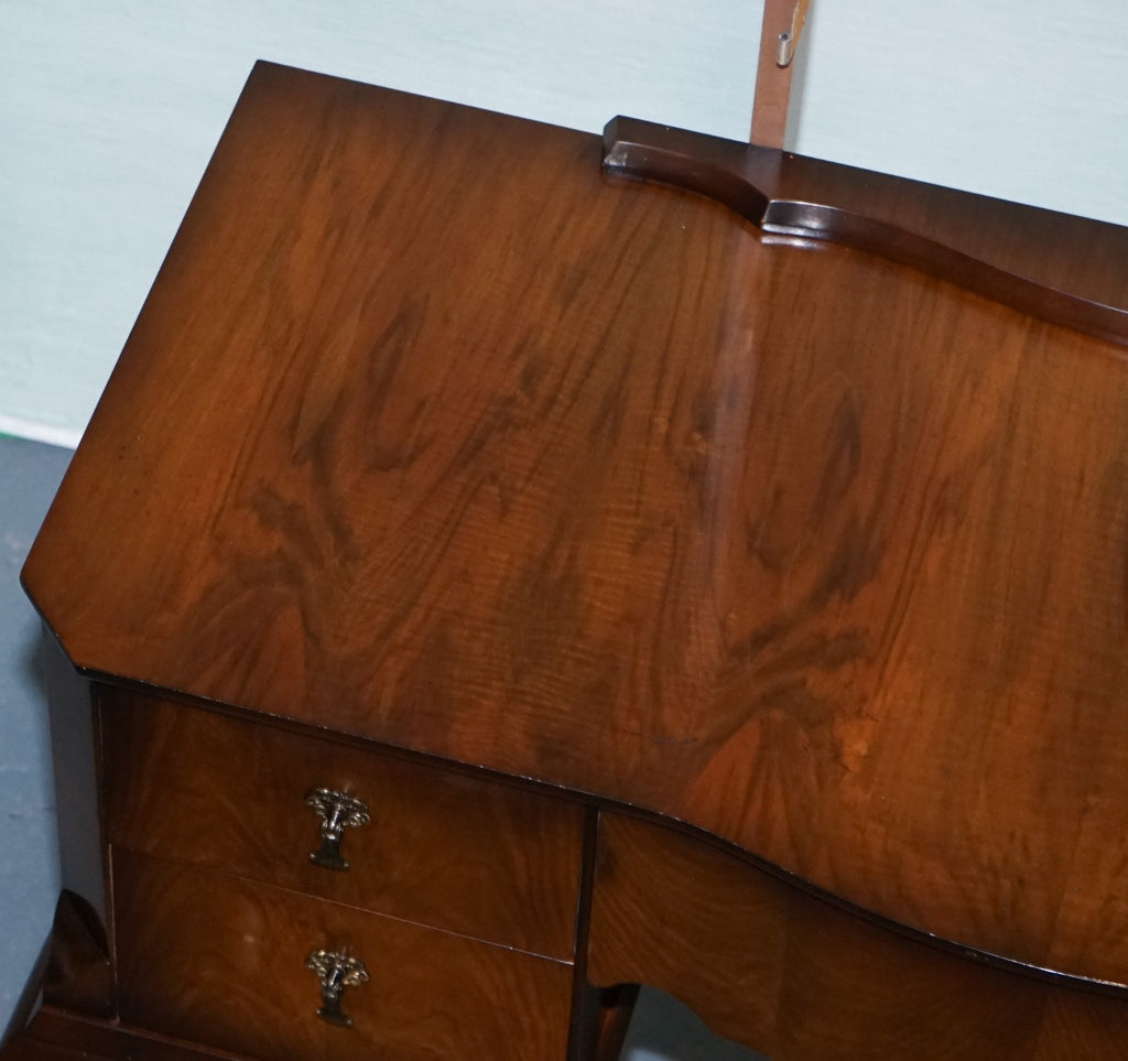 VINTAGE QUEEN ANNE STYLE LEGS DRESSING TABLE VANITY WITH LARGE MIRROR