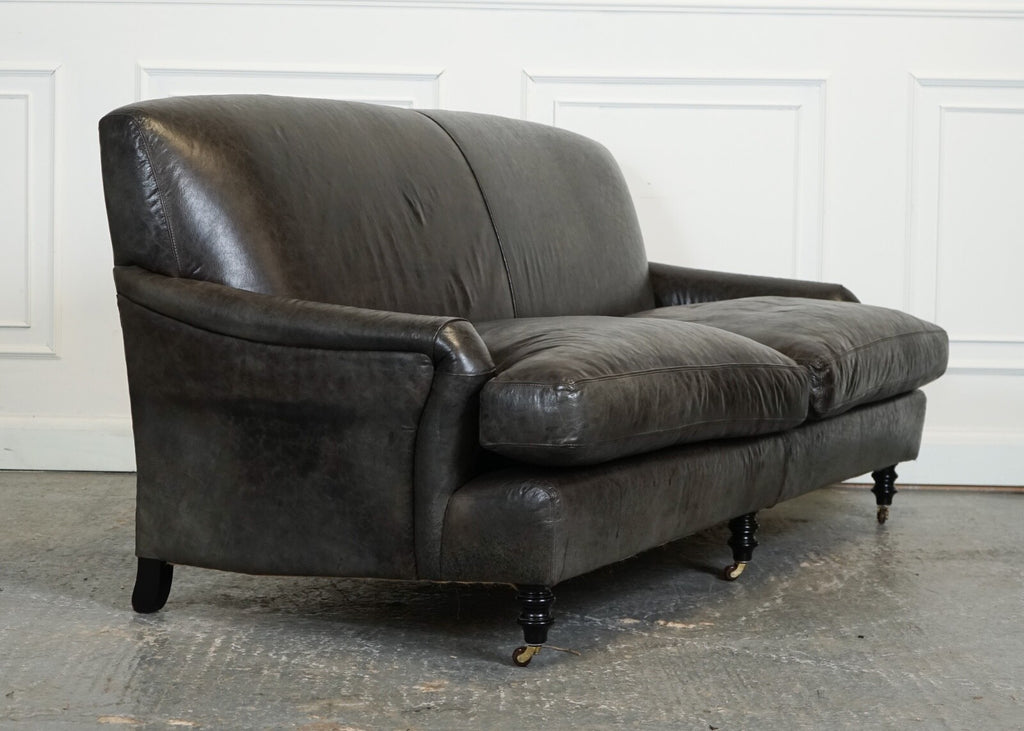 EXQUISITE HOWARD STYLE HERITAGE GREY LEATHER SOFA (1/2) J1