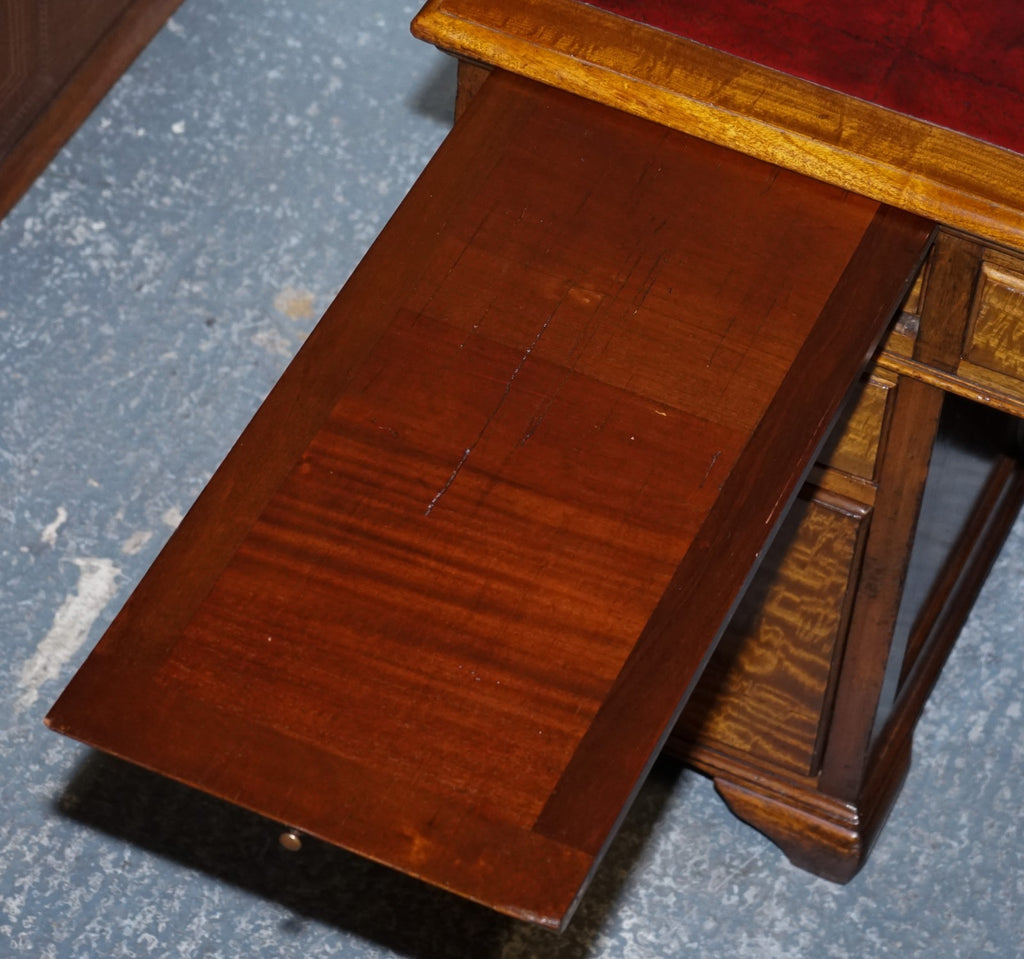 ANTIQUE RESTORED HOBBS & CO LONDON TWIN PEDESTAL DESK HAND DYED RED LEATHER TOP