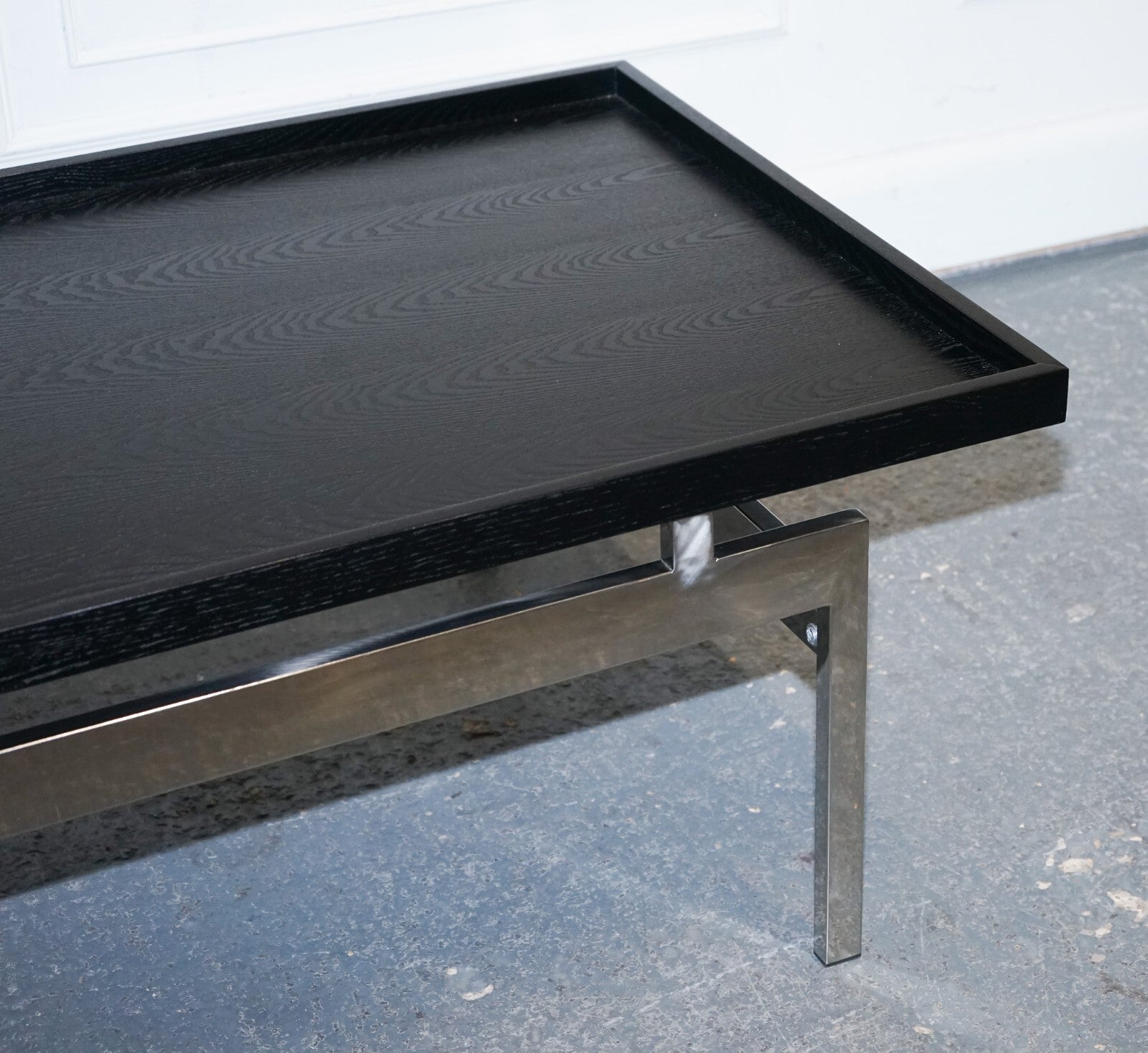 CASA PADRINO ART DECO STYLE BLACK TOP AND STAINLESS STEEL COFFEE TABLE