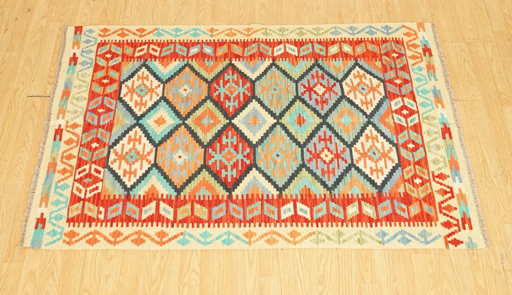 LOVELY VINTAGE GEOMETRIC KILIM AZTEC RUG