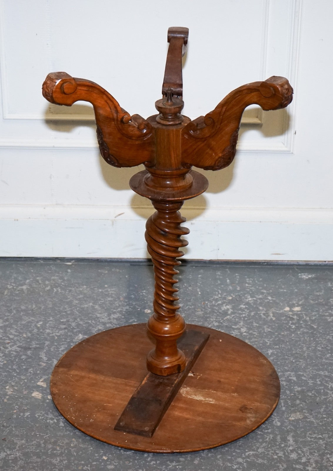 ANTIQUE MARQUETRY BURR WALNUT PEDESTAL SIDE END TABLE WITH CARVED & TURNED BASE