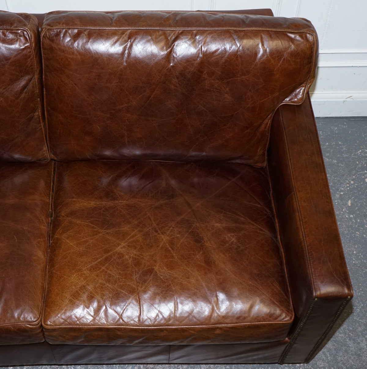 TIMOTHY OULTON VISCOUNT BROWN LEATHER TWO TO THREE SEATER COMPACT SOFA