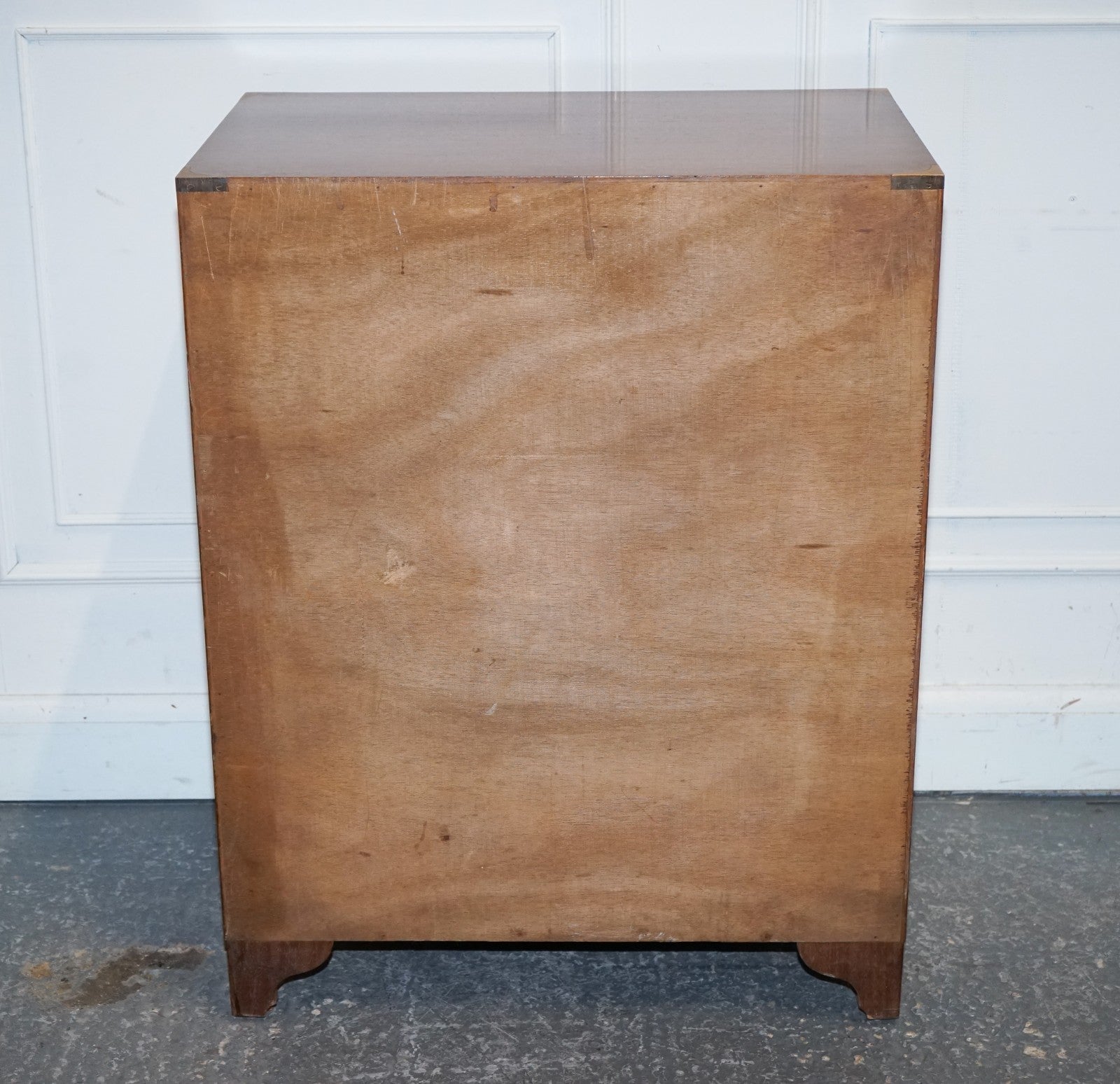 VINTAGE MILITARY CAMPAIGN SECRETAIRE CHEST OF DRAWERS WITH AGED RED LEATHER
