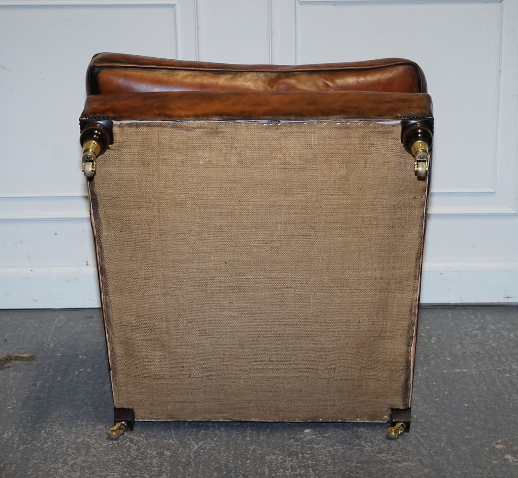 LARGE PAIR OF HOWARD STYLE HAND DYED LEATHER ARMCHAIRS FEATHER FILLED CUSHIONS