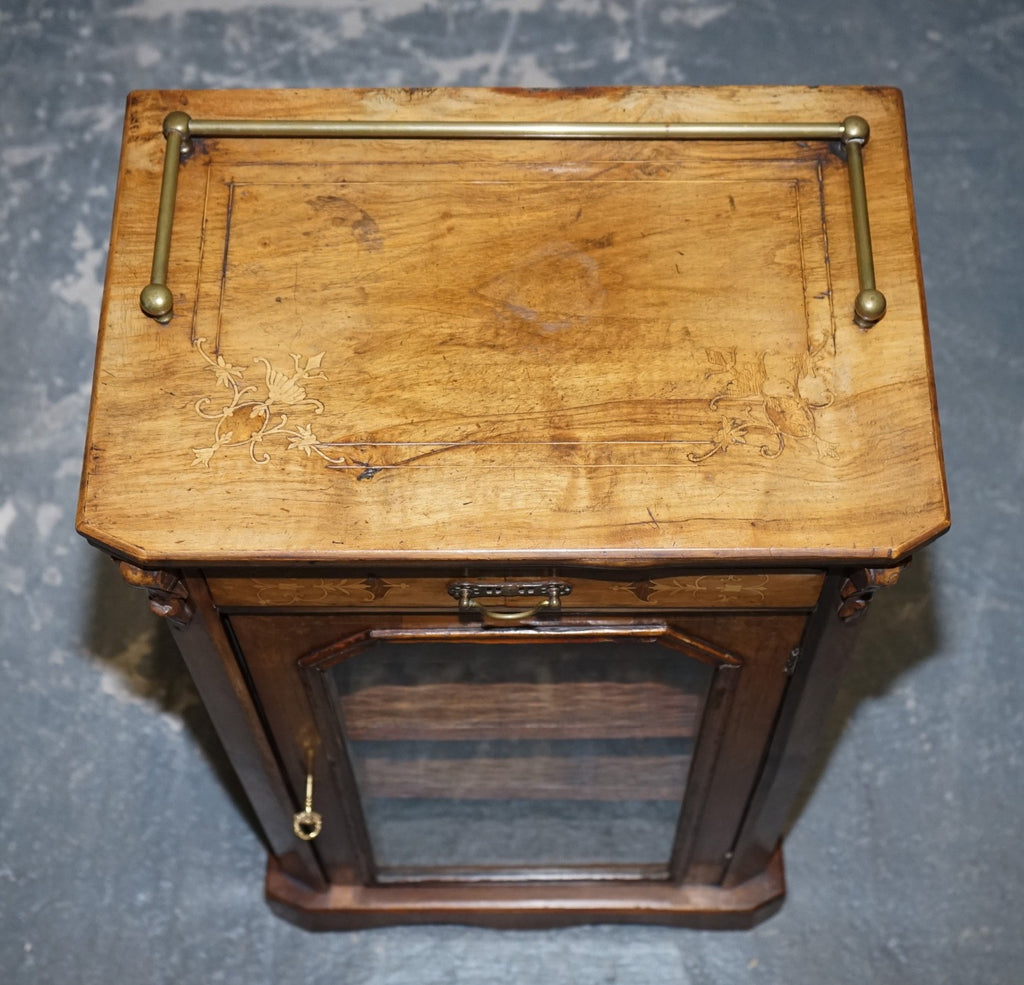 19TH CENTURY VICTORIAN INLAID WALNUT MARQUETRY PIER GLAZED MUSIC CABINET