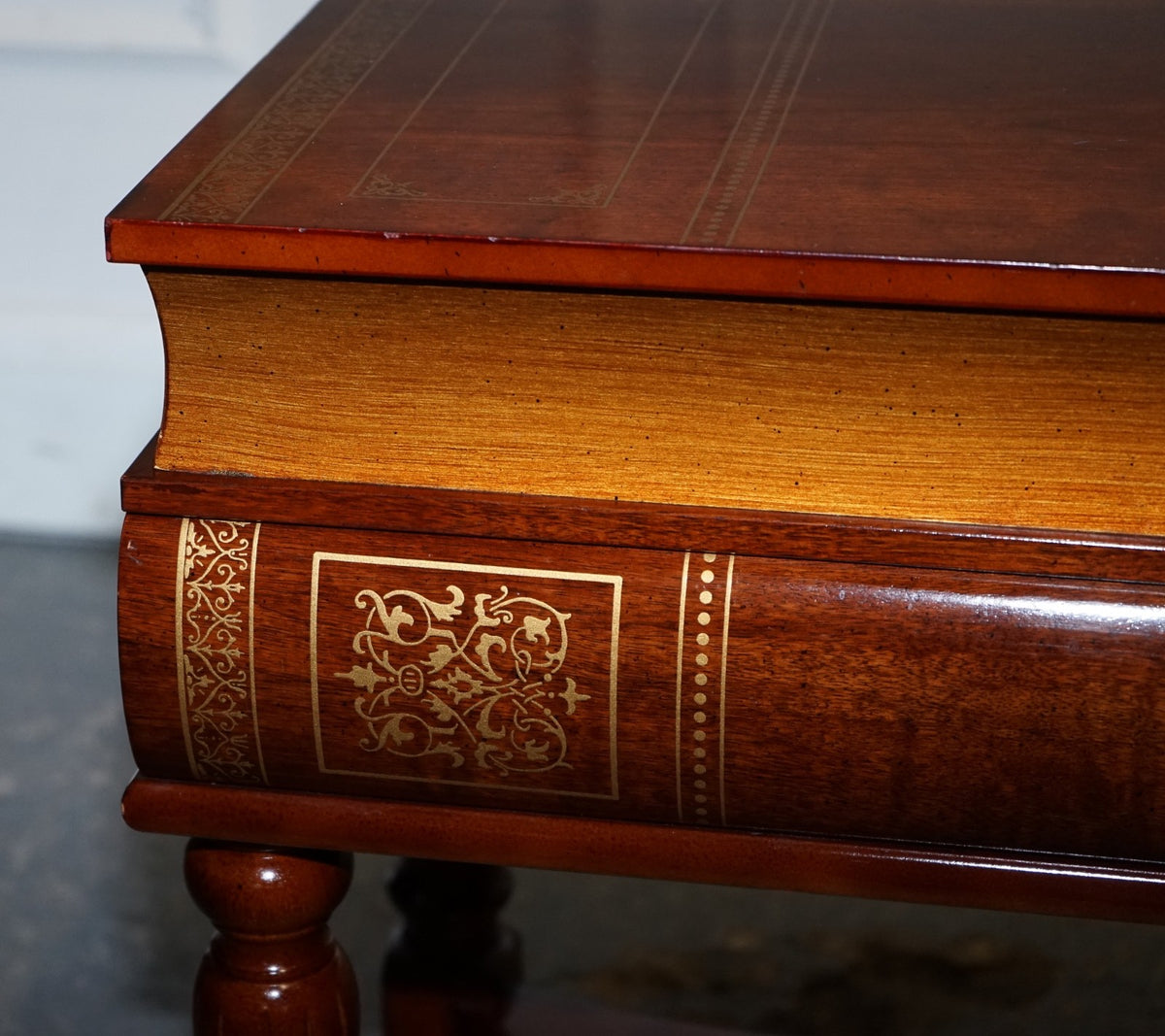 MATCHING PAIR OF WOODEN FAUX BOOKS STACK SIDE END WINE TABLES WITH STORAGE