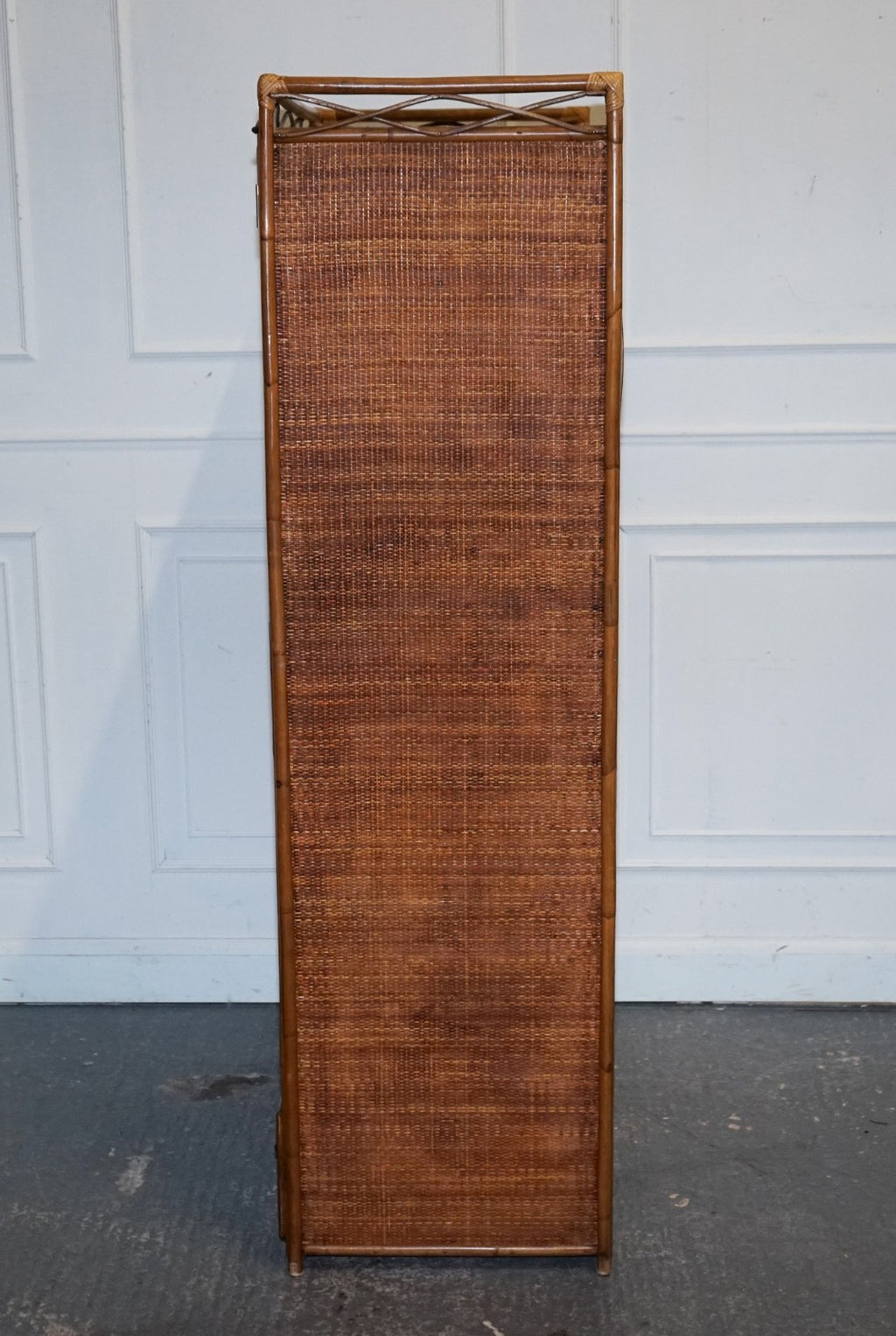 VINTAGE RATTAN AND CANE TWO DOOR AMOIRE OR WARDROBE WITH ONE DRAWER