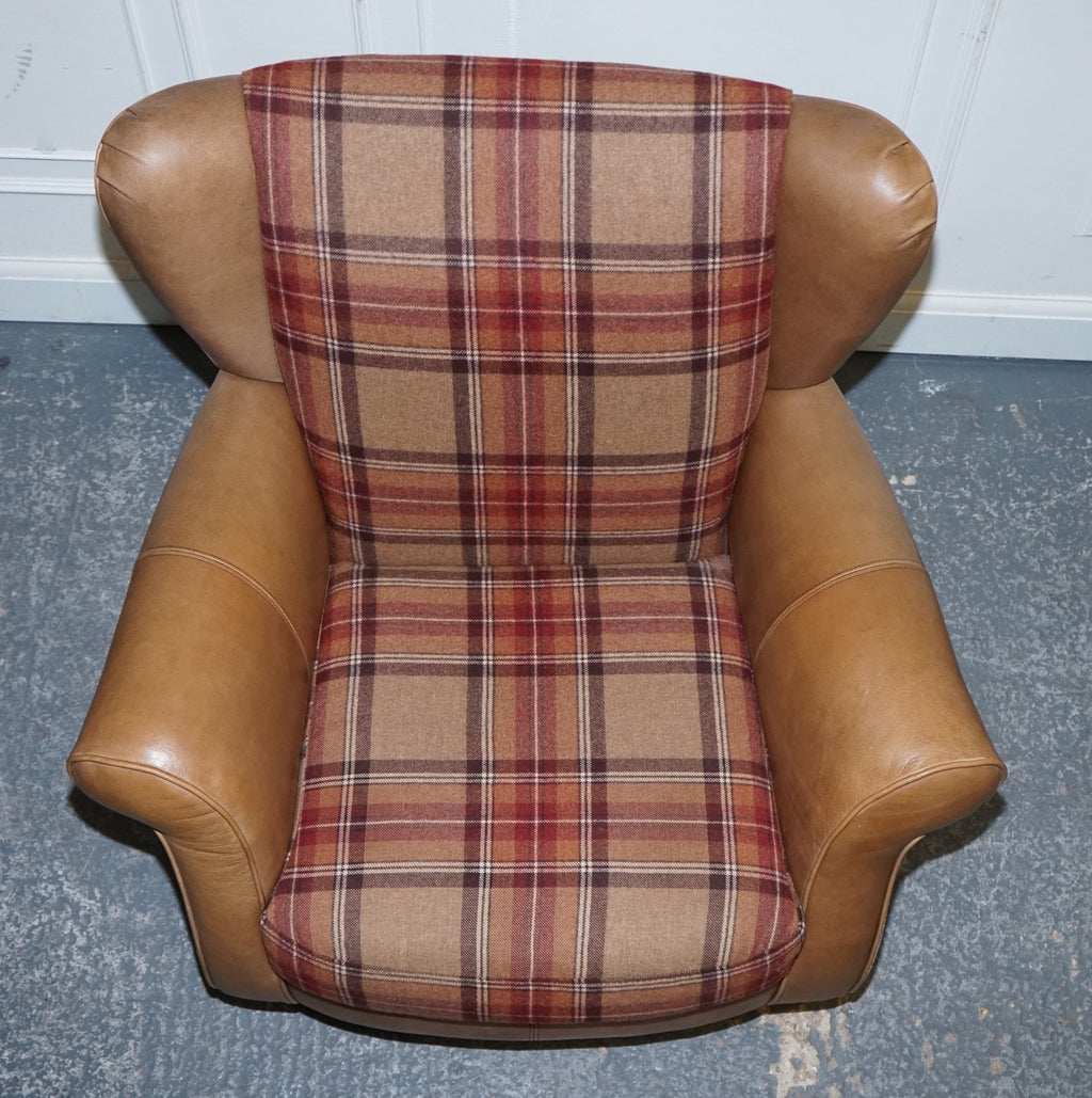 STUNNING PAIR OF  ALEXANDER & JAMES LAWRENCE LEATHER & FABRIC WINGBACK ARMCHAIRS