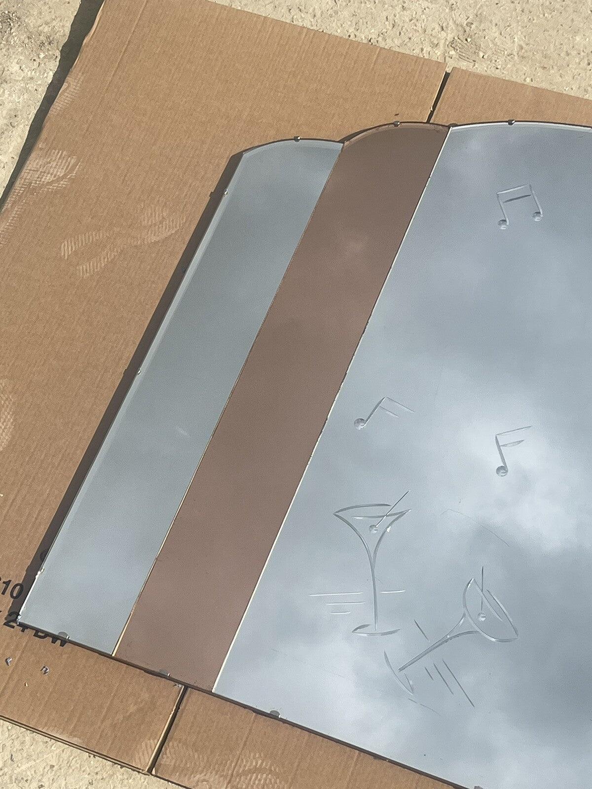 HUGE 1930's FRENCH ART DECO AMBER PEACH BEVELLED WALL MIRROR COCTAILS BAR DECO