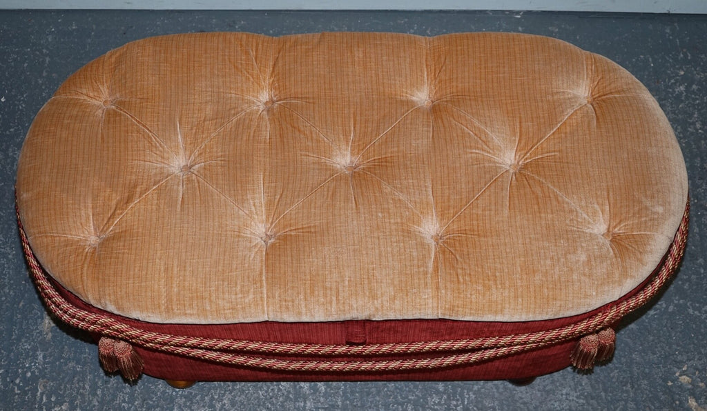 ANTIQUE VICTORIAN FABRIC OTTOMAN BLANKET BED END STORAGE BOX WITH TASSEL ACCENTS