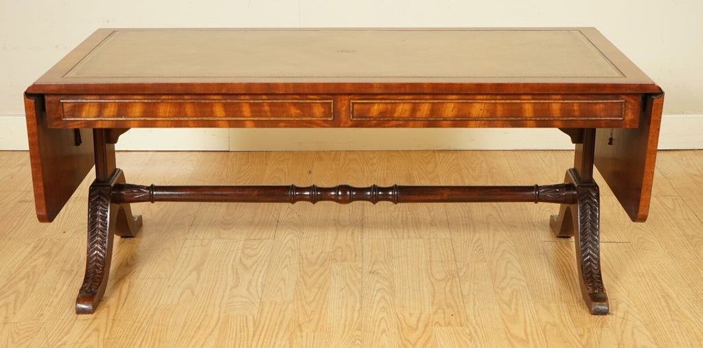 VINTAGE BEVAN FUNNELL EXTENDING MAHOGANY COFFEE TABLE WITH LEATHER TOP