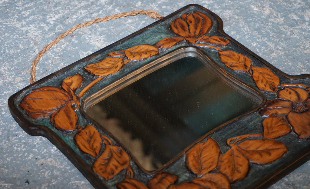 ANTIQUE FRENCH ART NOUVEAU FLORAL CARVED WALL MIRROR