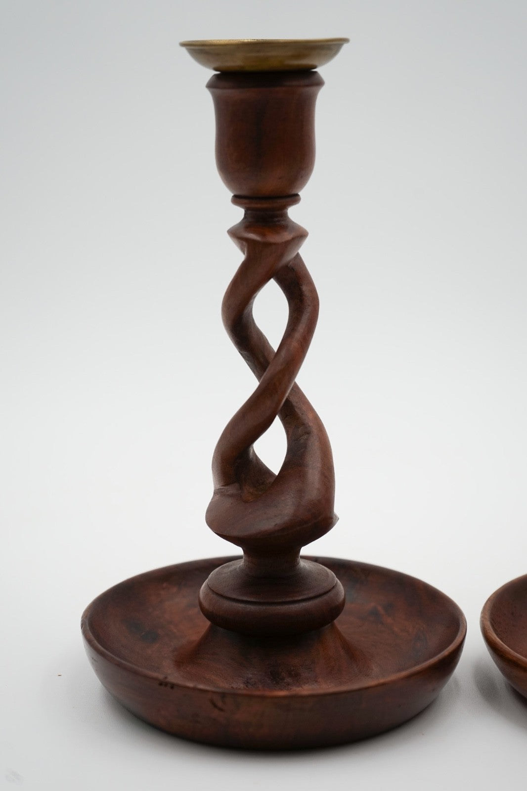 EARLY ViCTORIAN PAIR OF ENGLISH OAK BARLEY TWIST CANDLE STICKS (2)