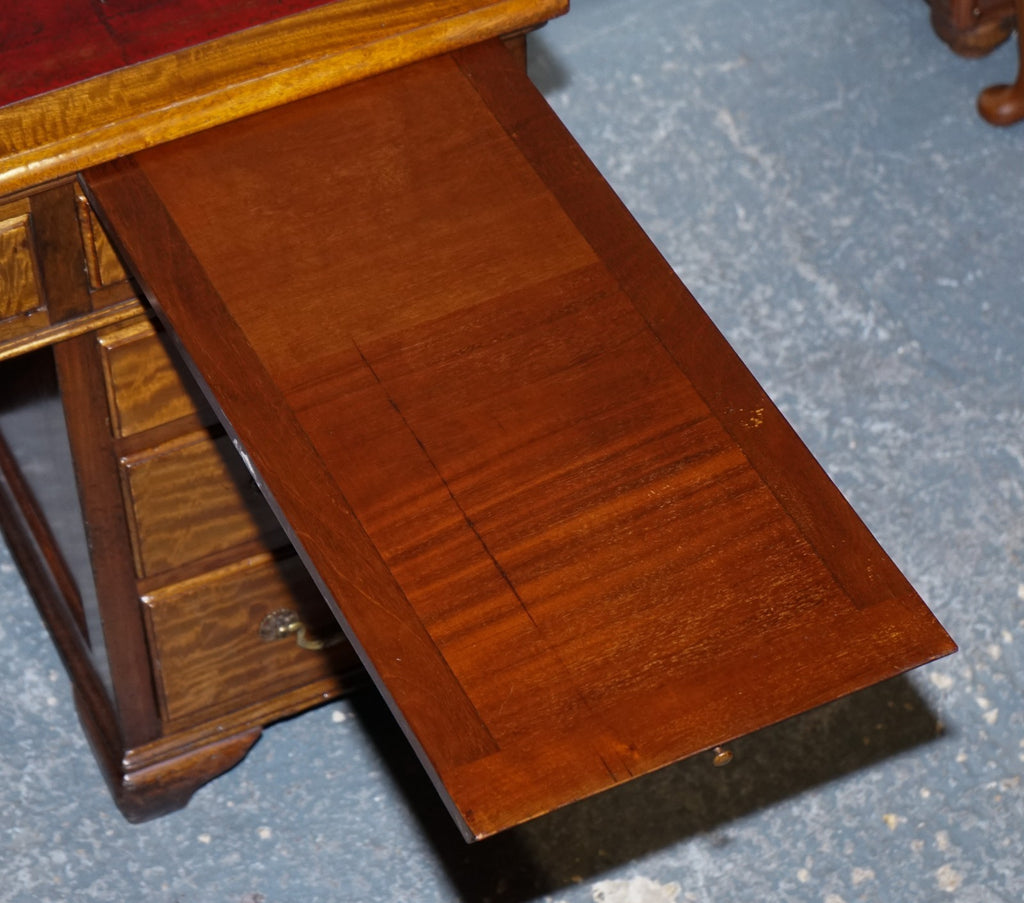 ANTIQUE RESTORED HOBBS & CO LONDON TWIN PEDESTAL DESK HAND DYED RED LEATHER TOP
