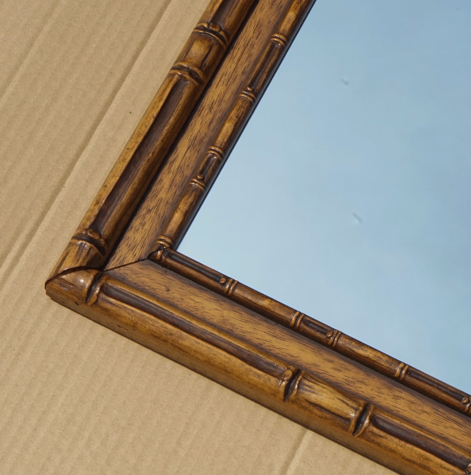 VINTAGE RECTANGULAR FAUX BAMBOO WALL HANGING MIRROR