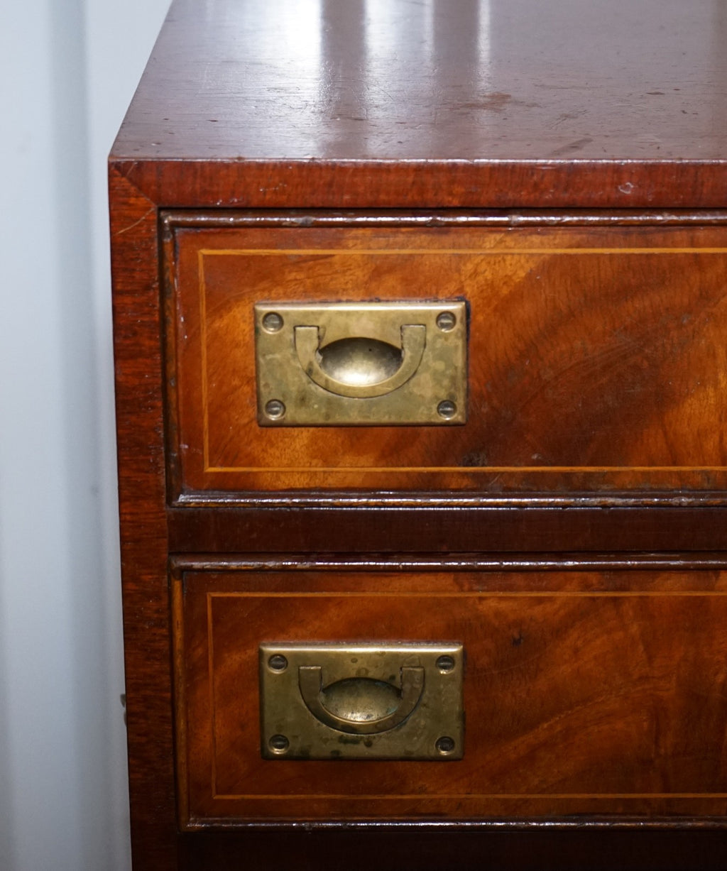 MILITARY CAMPAIGN STYLE TALLBOY TALL  CHEST OF DRAWERS BRASS HANDLES