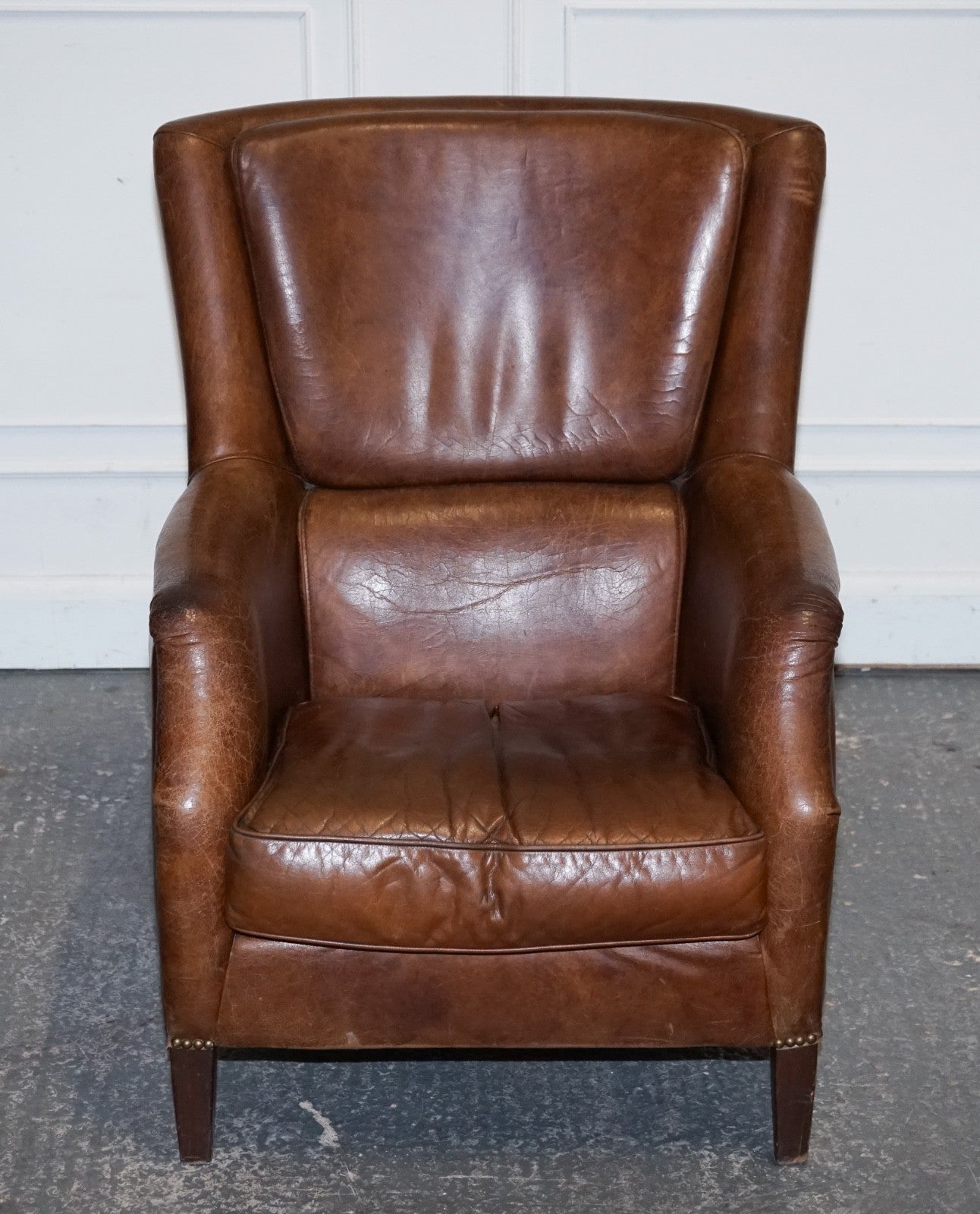 VINTAGE BROWN HERITAGE LEATHER READING LOUNGE ARMCHAIR HALO TIMOTHY OULTON STYLE
