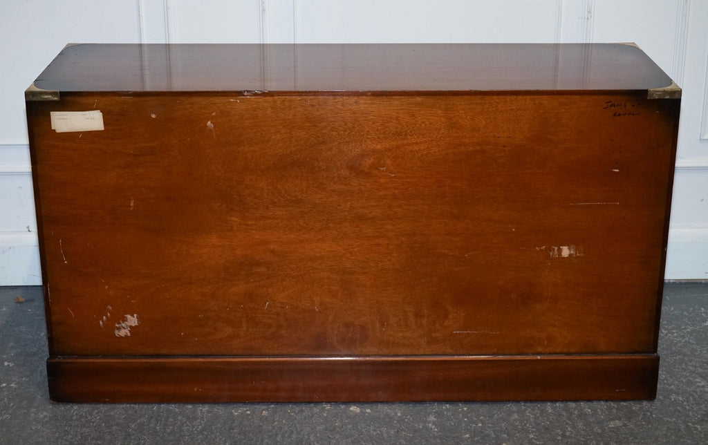 VINTAGE JANSEN OF LONDON MILITARY CAMPAIGN BRASS SIDEBOARD CHEST OF DRAWERS