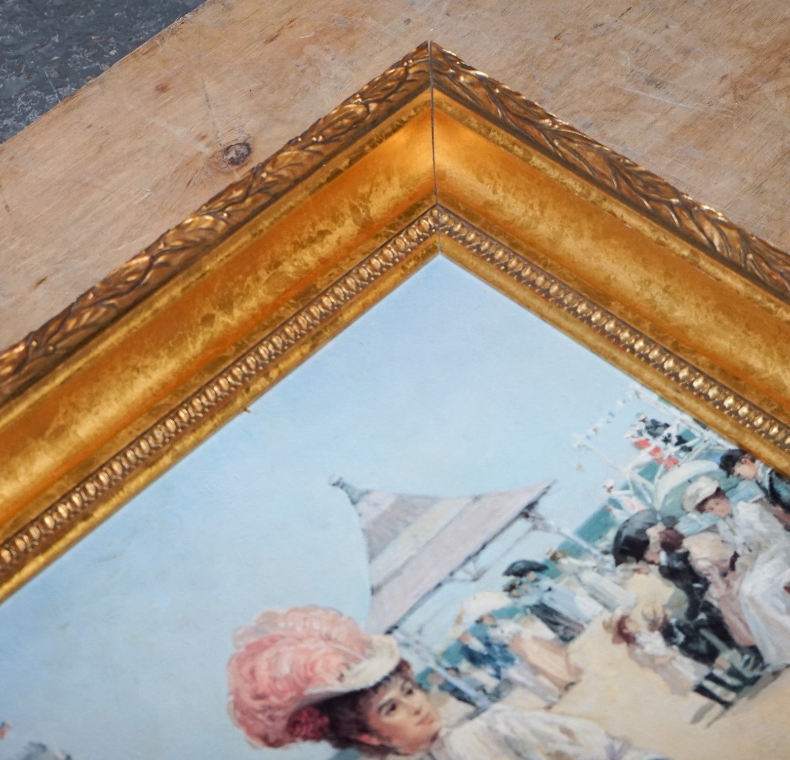 VINTAGE PAINTING VICTORIAN STYLE LADY ON PIER PRINT BY ALAN MALEY 80 X 64 CM