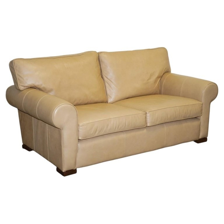 FINE LATTE BROWN LEATHER TWO SEATER SOFA MADE BY MULTIYORK ENGLAND
