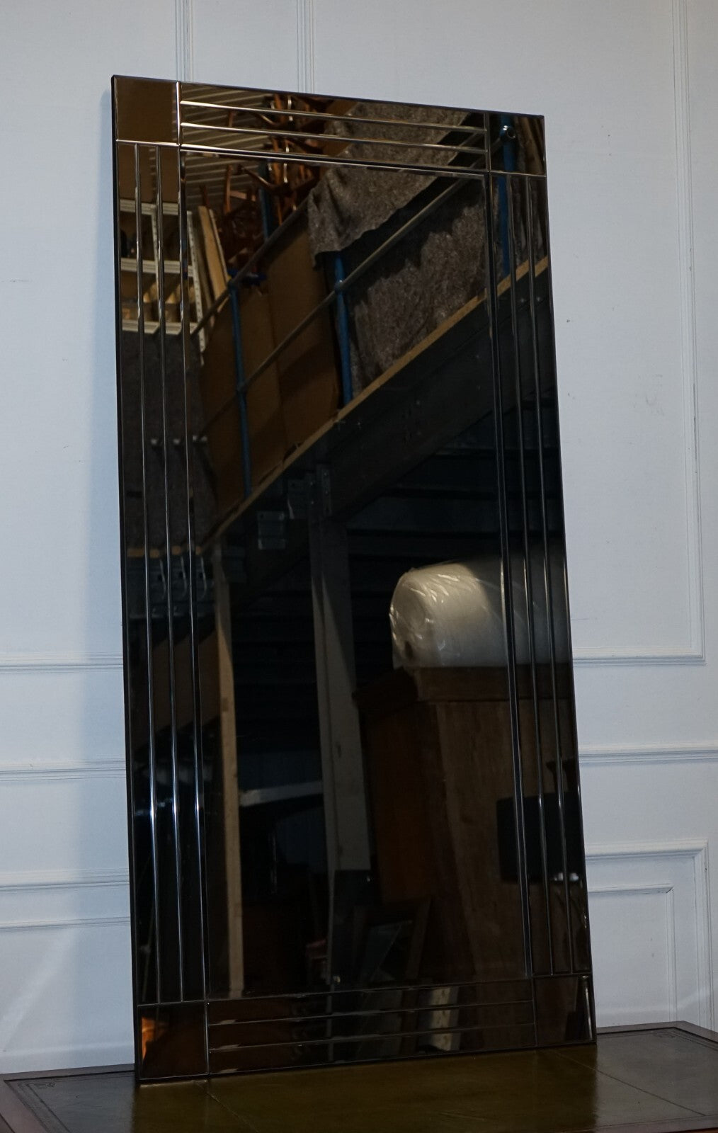 LOVELY EXTRA LARGE BEVELLED SiLVER ALL GLASS WALL MIRROR (1/2)