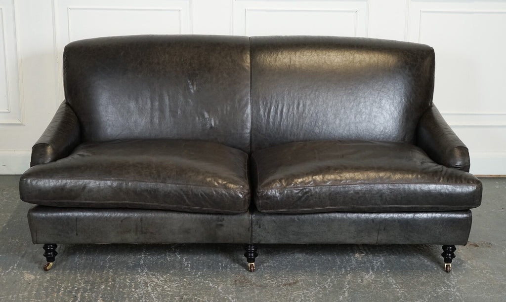 EXQUISITE HOWARD STYLE HERITAGE GREY LEATHER SOFA (1/2) J1