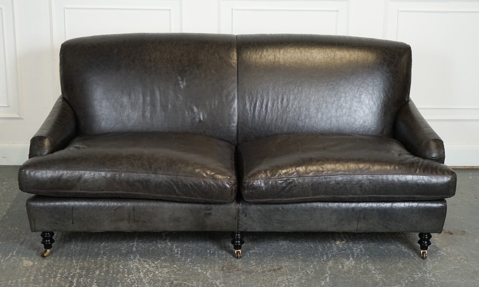 EXQUISITE HOWARD STYLE HERITAGE GREY LEATHER SOFA (1/2) J1