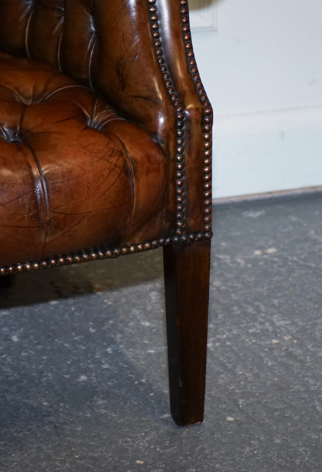 RESTORED CHESTERFIELD HAND DYED LEATHER PORTERS WINGBACK ARMCHAIR