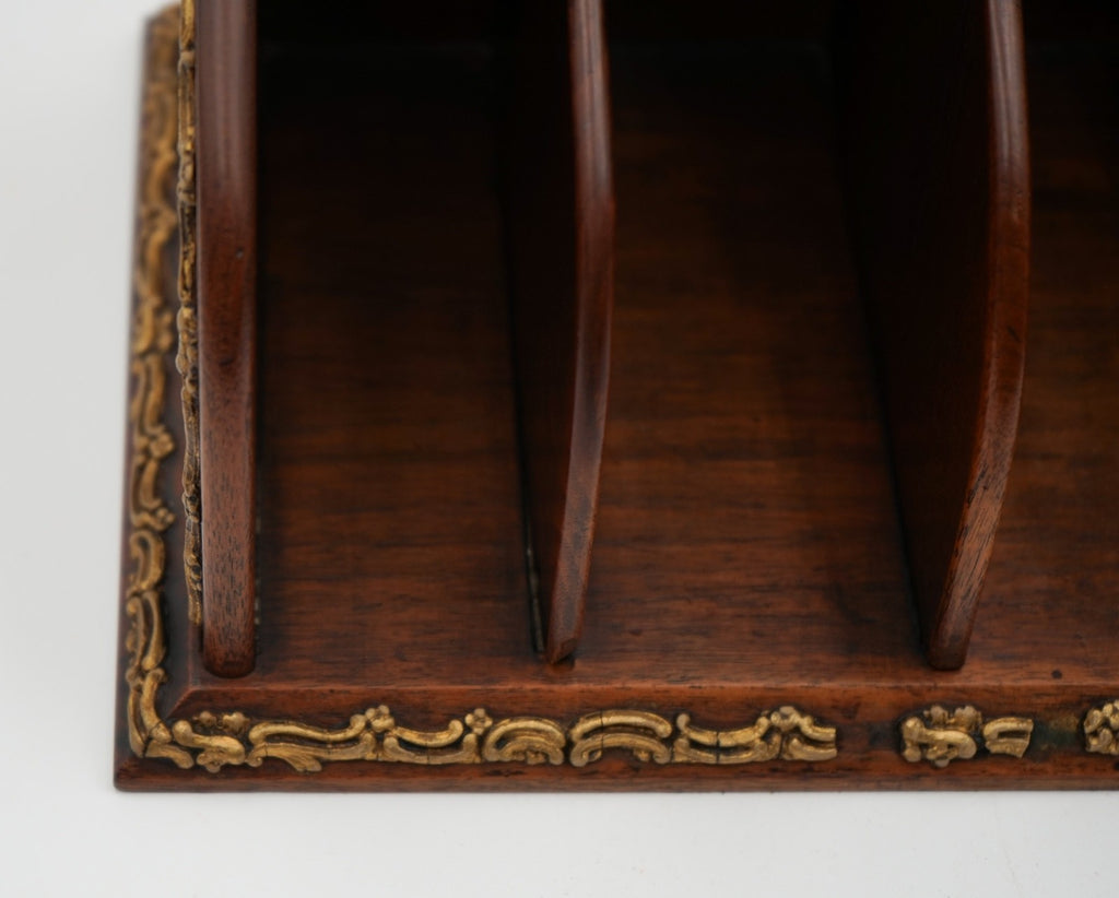 ANTIQUE ENGLISH WOODEN GILTED DESK CLERKS LETTER RACK ORGANISER