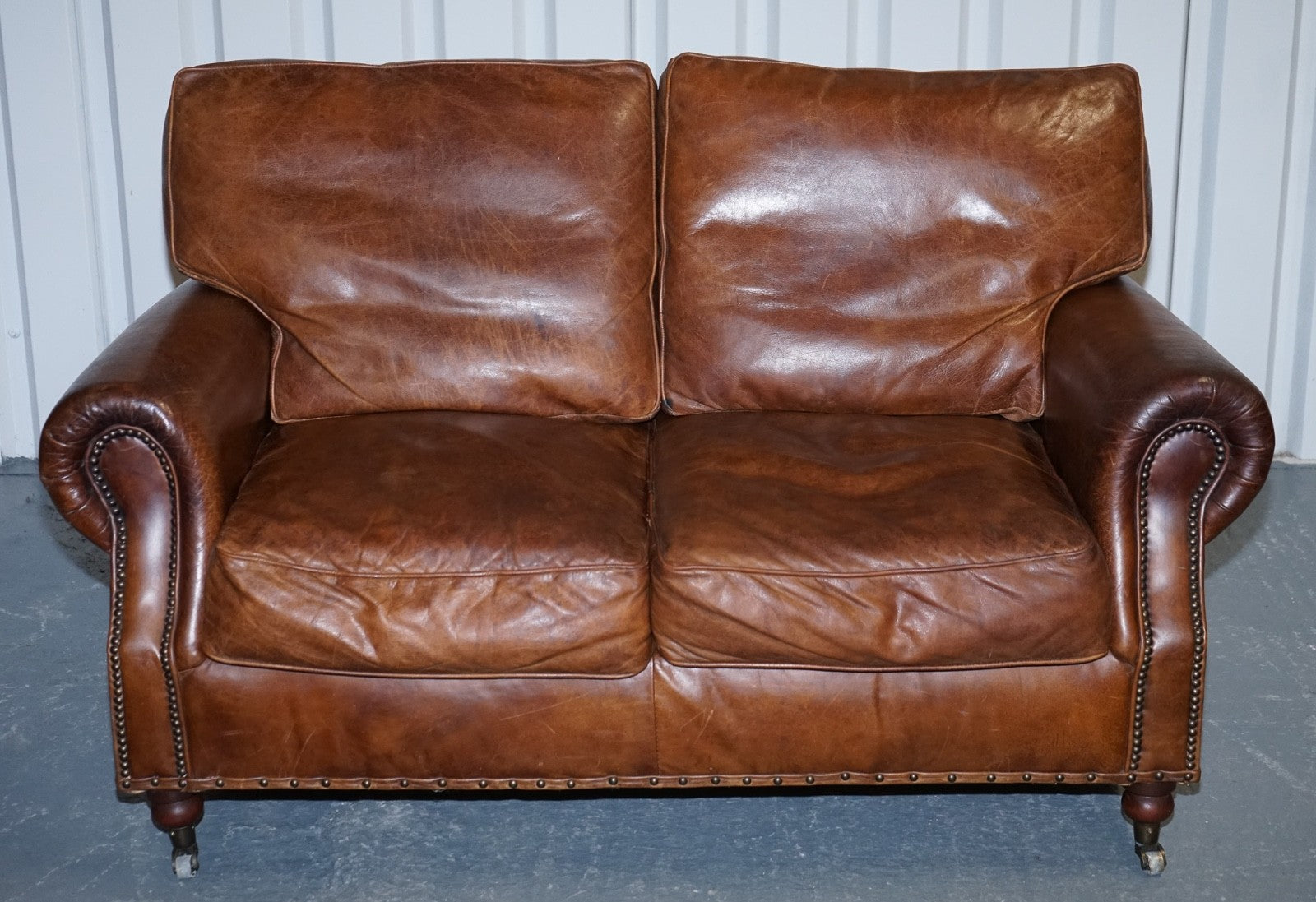 HALO TIMOTHY OULTON STYLE BALMORAL TWO SEATER BROWN HERITAGE LEATHER SOFA