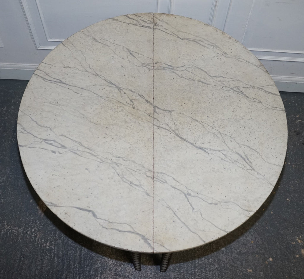 ENGLISH GEORGIAN HAND PAINTED PAIR OF DEMI LUNE SIDE CONSOLE TABLE MARBLE EFFECT
