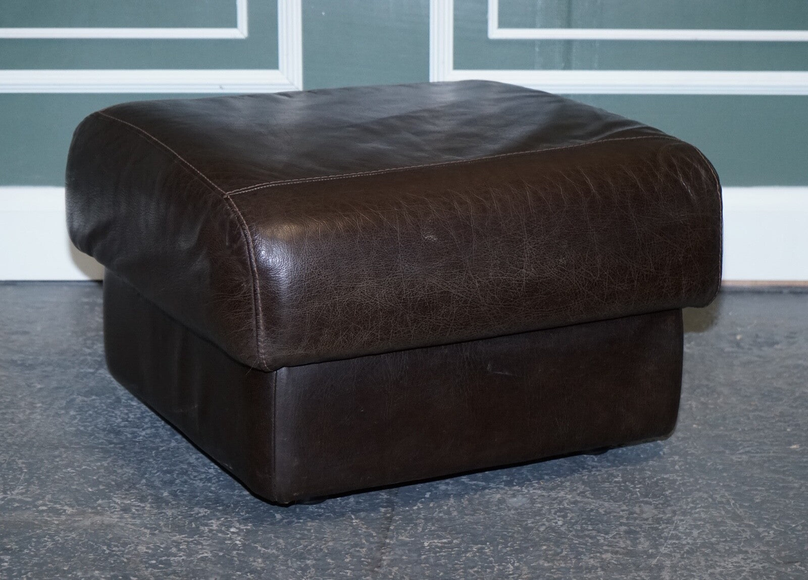VINTAGE CHOCOLATE BROWN LEATHER FOOTSTOOL