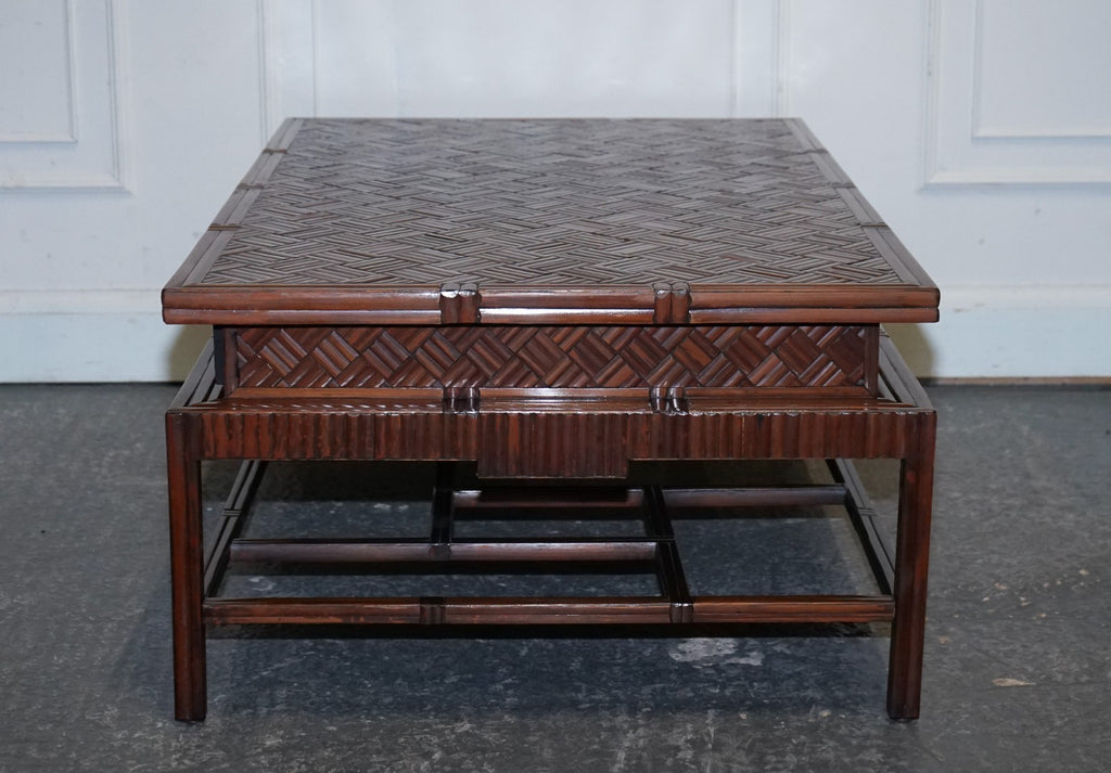 CIRCA 1950'S  MAITLAND & CLASCOE WAVEN FAUX BAMBOO PAGODA COFFEE TABLE DRAWERS
