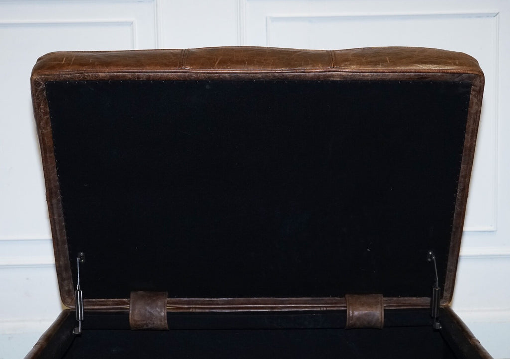 VINTAGE HALO REGGIO GROUCHO BROWN LEATHER OTTOMAN FOOTSTOOL WITH STORAGE SPACE