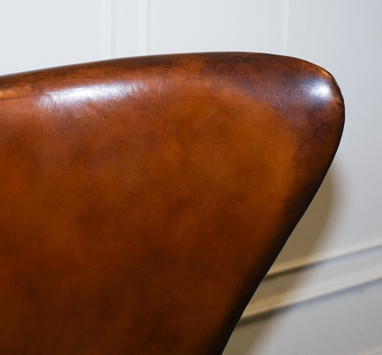 FRITZ HANSEN STYLE VINTAGE HAND DYED WHISKEY BROWN EGG CHAIR