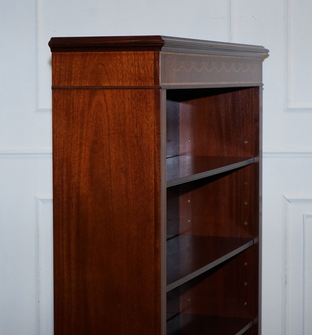 LARGE VINTAGE EDWARDIAN STYLE INLAID SHERATON OPEN BOOKCASE ADJUSTABLE SHELVES