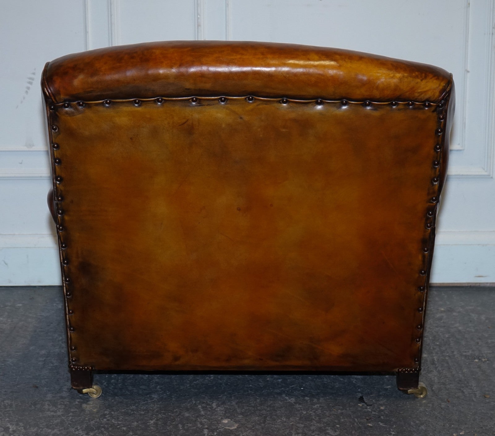 LARGE PAIR HOWARD STYLE HAND DYED LEATHER ARMCHAIRS FEATHER FILLED CUSHIONS